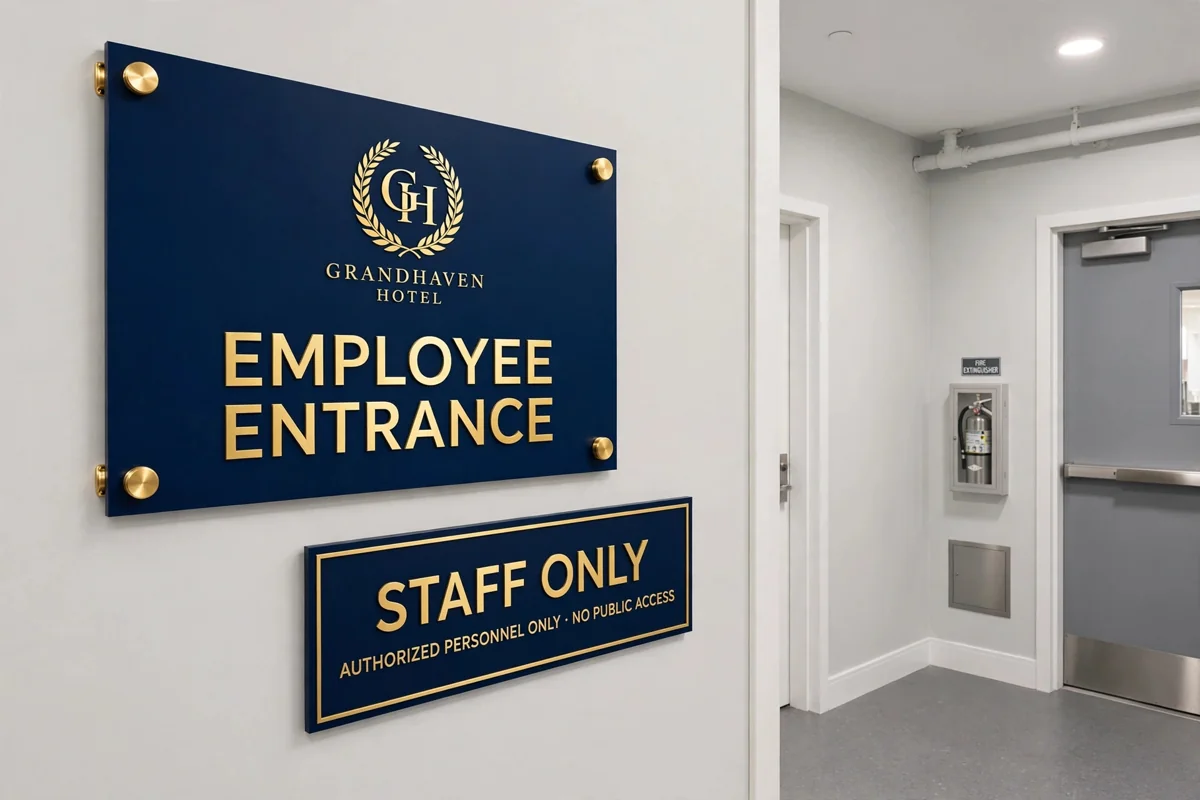 Employee Entrance Signs in use