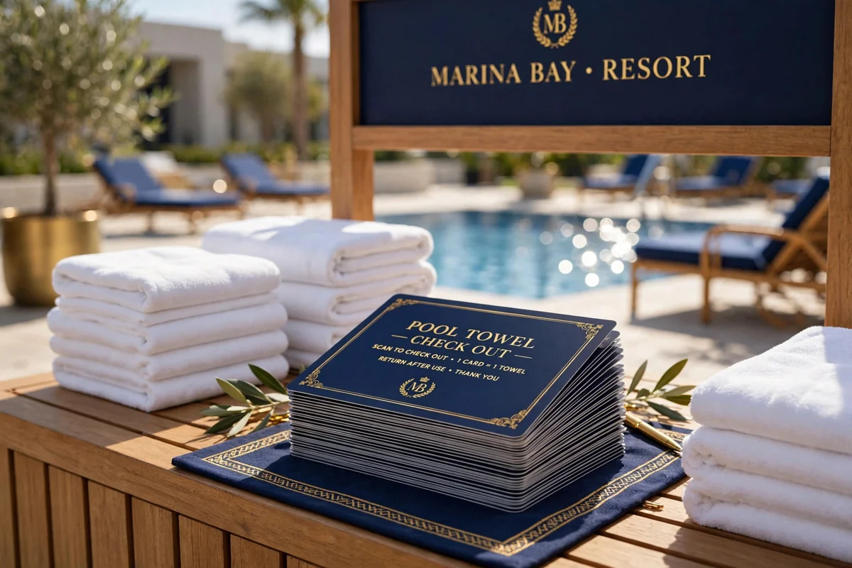 Pool Towel Cards in use