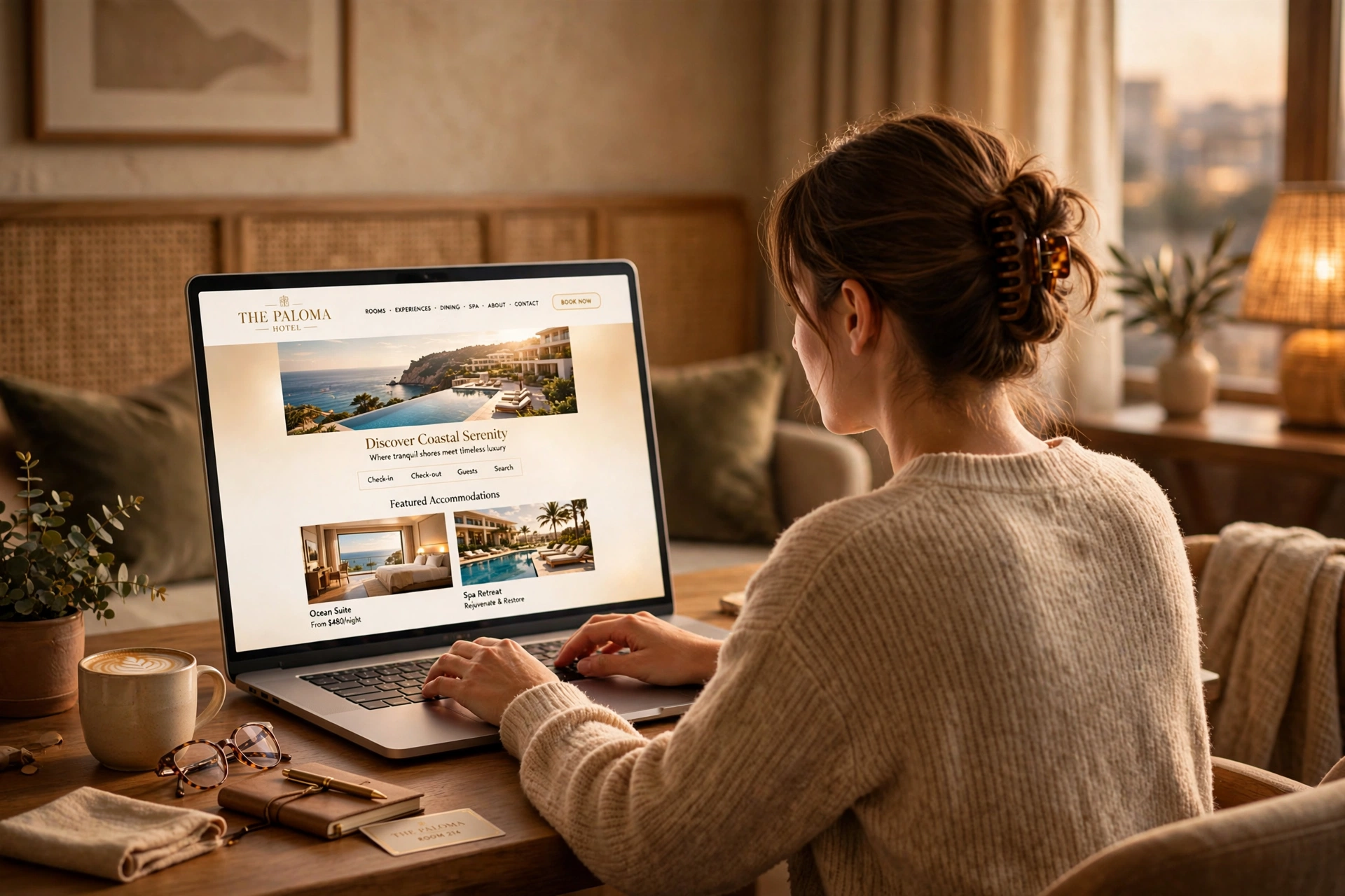 A guest browsing a hotel booking website on a laptop