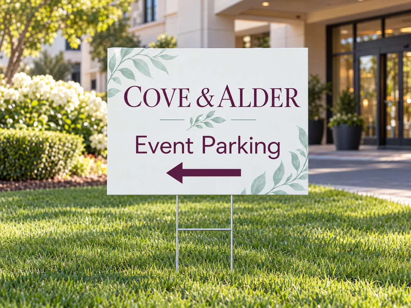 Custom Stake-Mounted Yard & Parking Signs alternate boutique design shown in use