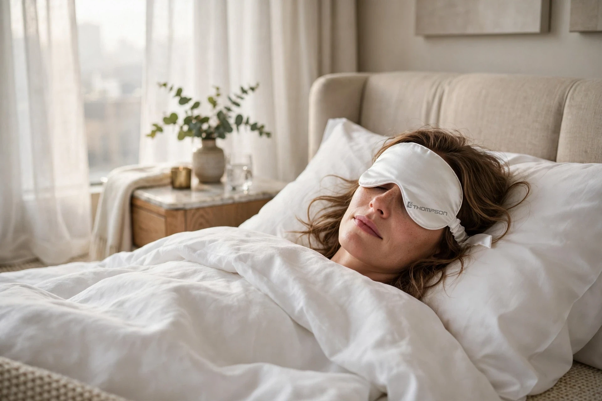 White Satin Sleep Mask - Customized for your property