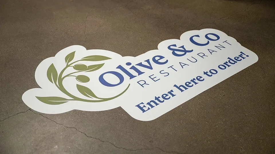 Custom printed floor direction graphic custom-design studio example
