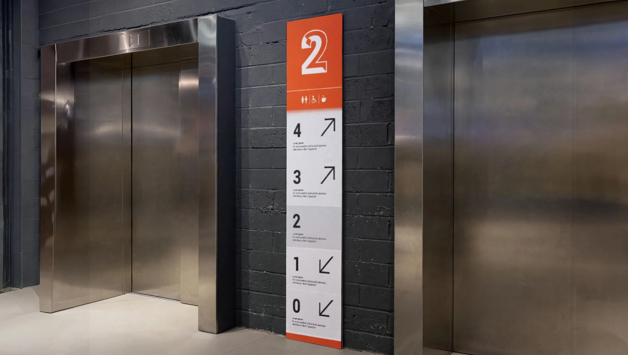 Elevator direction sign custom-design studio example